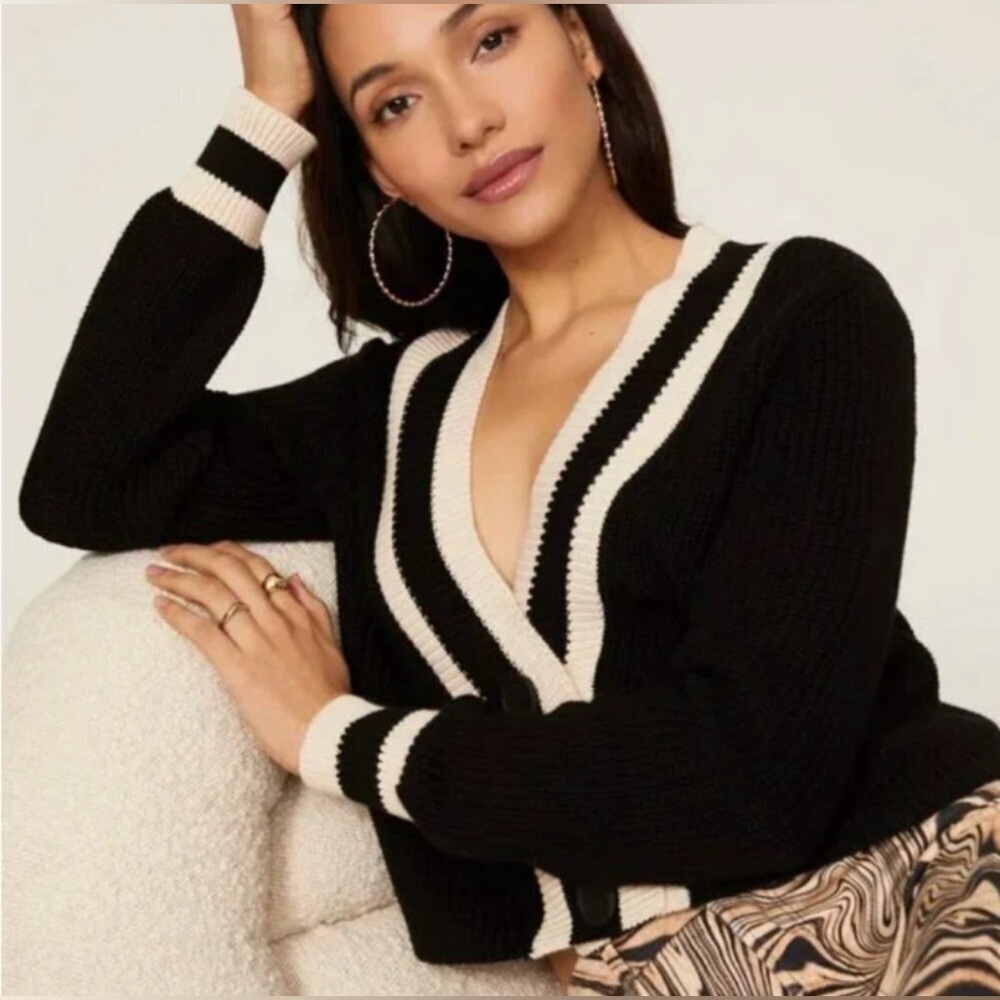 525 America Black & Cream Cropped Cardigan Sweater Size Small - Picture 4 of 16